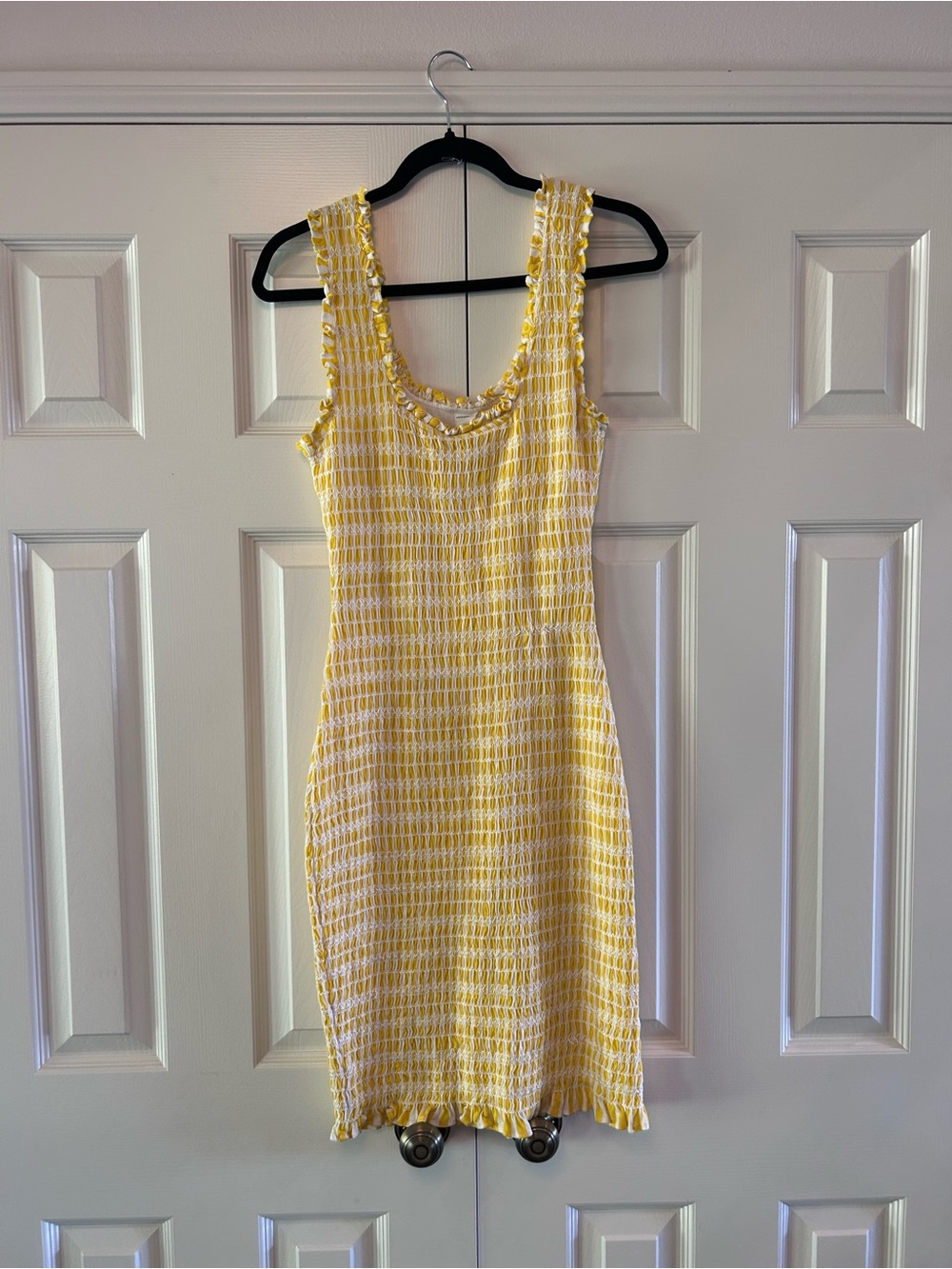 Anthropologie Yellow & White Smocked Mini Dress